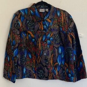 VTG Chicos Womens Silk Jacket Blazer Sz L Watercolor Floral Tapestry Lagenlook